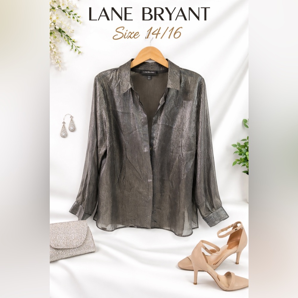 Lane Bryant Sheer Button Front Blouse Plus Size 14/16 Lightweight Layering Top